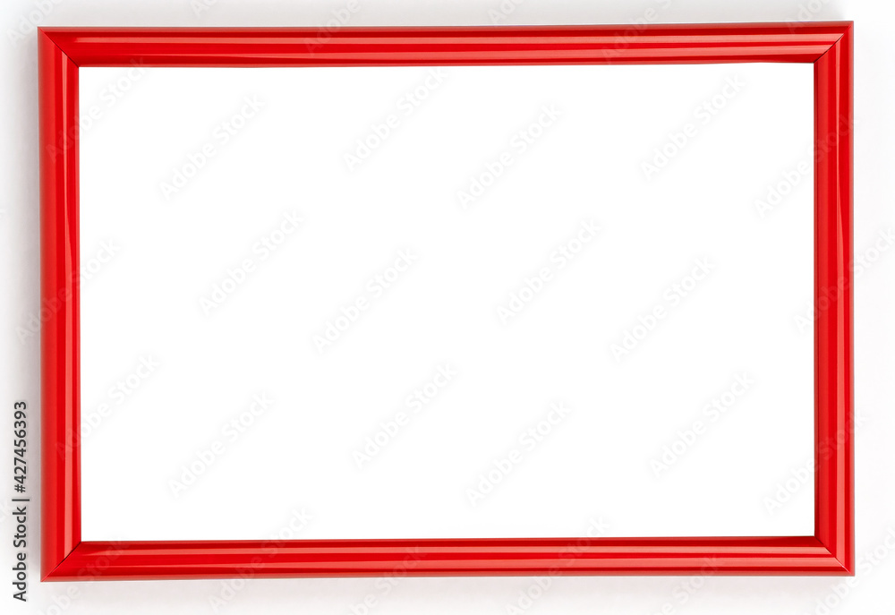 Red Frame Design Horizontal Horizontal red frame hung on wall. Isolated white background. Mockup ...