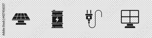 Set Solar energy panel, Bio fuel barrel, Electric plug and icon. Vector