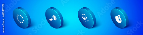 Set Isometric Chemical formula, Genetically modified food, apple and DNA research, search icon. Vector