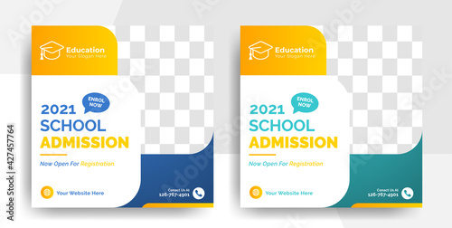 modern school university and college education social media post flyer and web banner template, back to school promotion cover layout