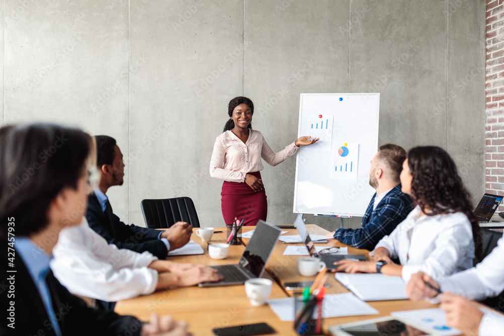 © Prostock-studio - Businesswoman Pointing At Charts On Blackboard During Corporate Meeting Indoor © Prostock-studio - Businesswoman Pointing At Charts On Blackboard During Corporate Meeting Indoor