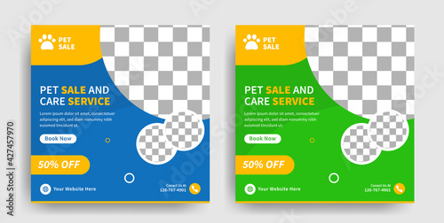 pet care, sale and service social media post and web banner template