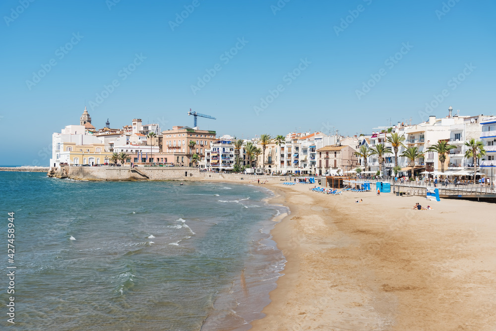 Sitges, a city in Spain at the Mediterranean Sea, a world-famous resort. Beach vacation