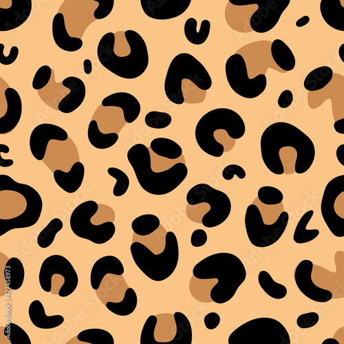 Camouflage leopard vector seamless pattern on beige background. Leopard skin texture. Can be used as clothing design, textiles, bed linen, stationery, packaging paper, Wallpaper.