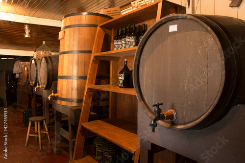 Tonéis de vinho de vinícola em São José dos Pinhais, no Paraná, Brasil, Sul. photo