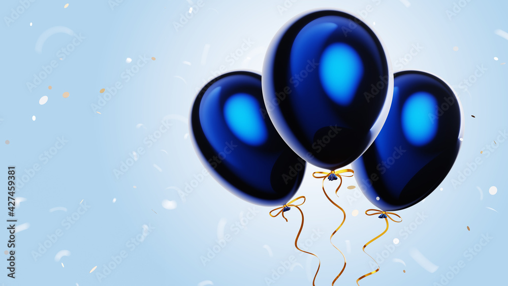 Happy birthday horizontal illustration with 3d realistic blue air ...