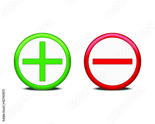 Green Plus sign and red Minus sign isolated on a white background. 3d rendering