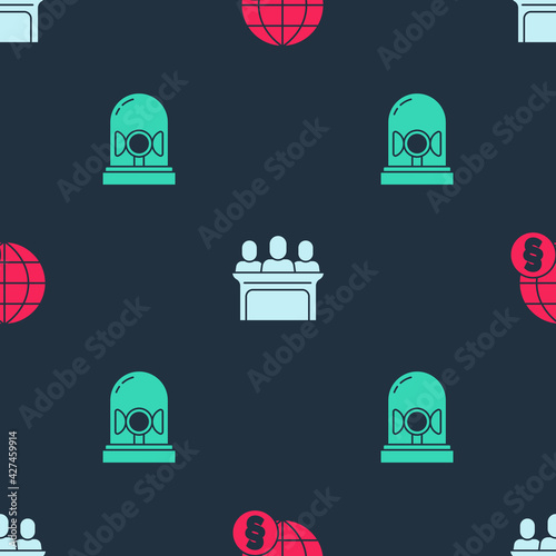 Set International law, Jurors and Flasher siren on seamless pattern. Vector