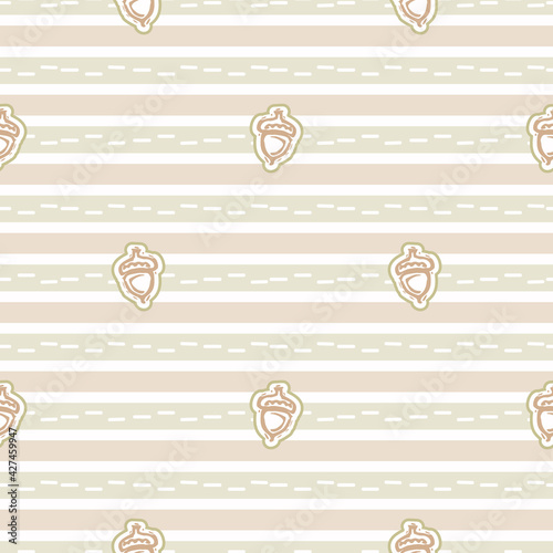 Seamless minimalist acorn blockprint pattern background. Calm pale tonal pastel color wallpaper. Simple modern scandi unisex kid design. Organic light gender neutral baby newborn nursery print. 