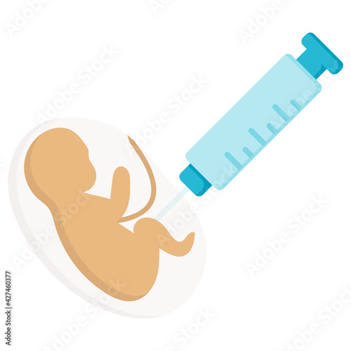 Foetus with vial Vector Color Icon Design, In Vitro Fertilization Symbol on White Background, Pregnancy and obstetrician Sign, IVF Logo Sign Concept, Vaccines during pregnancy stock illustration