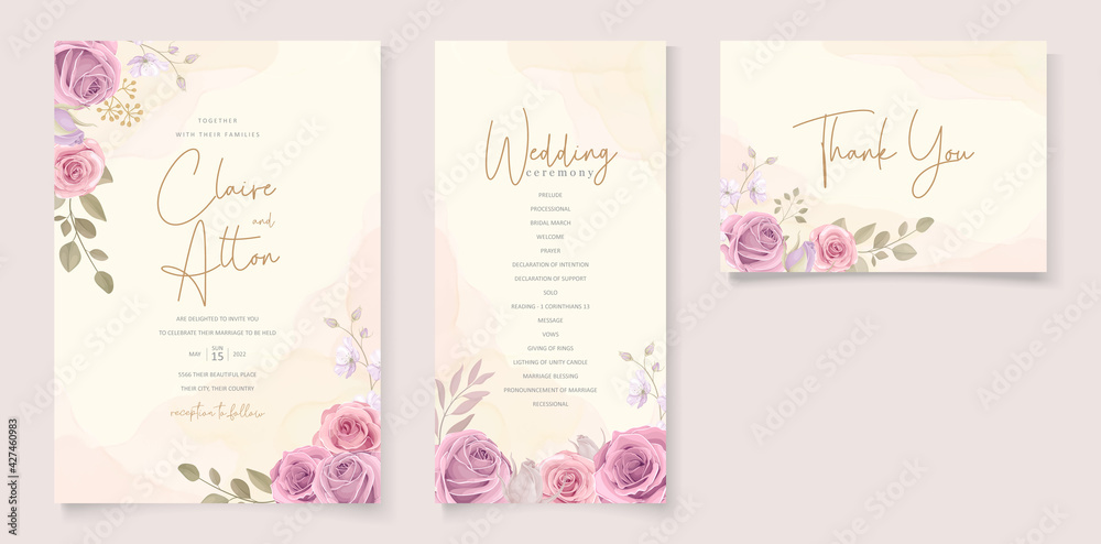 Set of elegant floral wedding invitation design Set of elegant floral wedding invitation design