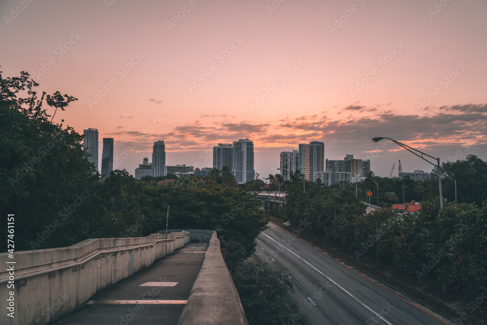 sunrise in the city Miami Florida 