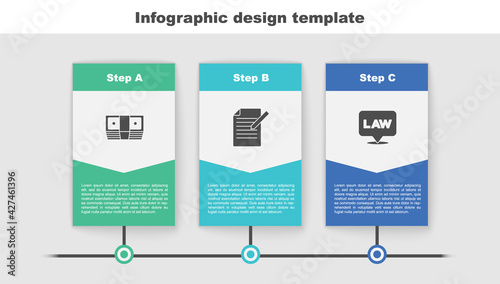 Set Bribe money cash, Document and pen and Location law. Business infographic template. Vector