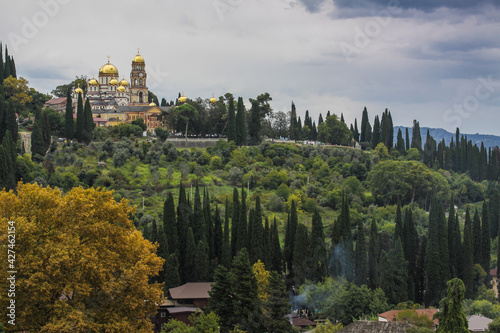 New Athos, Republic of Abkhazia, 09.21.2019. New Athos Simono-Kananite monastery located at the foot of Mount Athos in Abkhazia photo