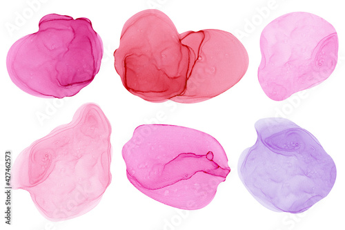 Set of colored watercolor and alcohol ink spots in fresh colors