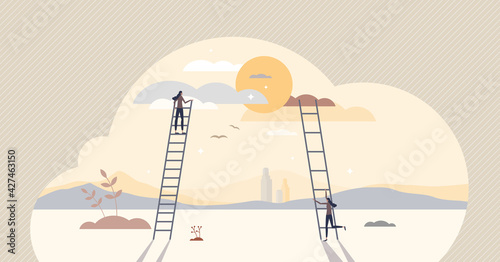 Taking small steps and be patient for big achievements tiny person concept