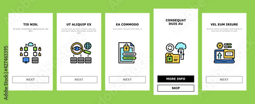 Ssh, Sftp File Transfer Protocol Onboarding Mobile App Page Screen Vector. Security And Protection Data Server And Information, Network Folder And Sftp File Collection Illustrations