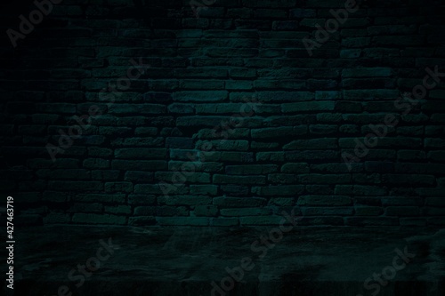 Stone Table with Tree Shadow on Brick Wall Texture Background in Tidewater Green Tone  Suitable for Product Presentation Backdrop  Display  and Mock up.
