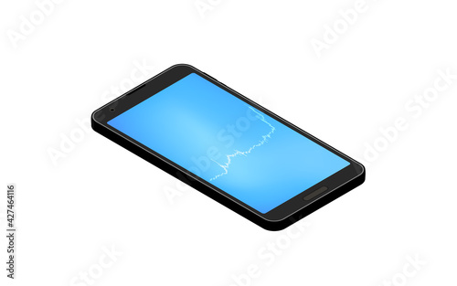 スマホアプリで見る株やFXや仮想通貨に使われるローソク足チャート、上昇、アイソメトリック