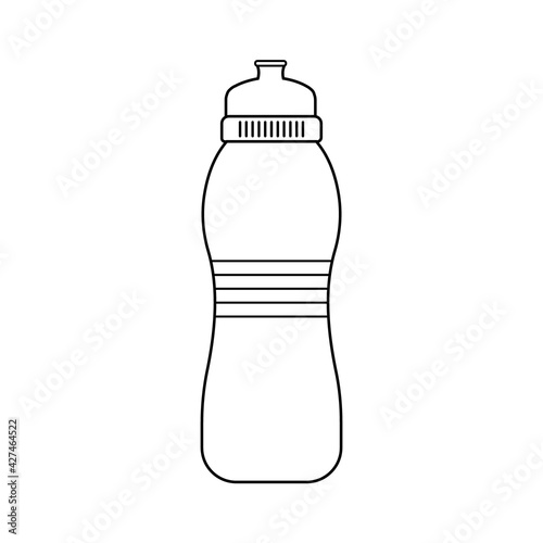 Plastic Fitness Water Bottle, Black Outline Vector Illustration Icon Design, Print, Decoration