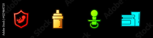 Set Baby on shield, bottle, dummy pacifier and food icon. Vector