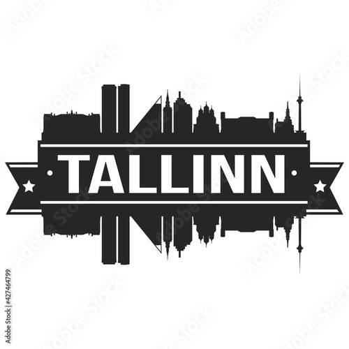 Tallin Estonia Skyline Banner Vector Design Silhouette Art Illustration Stencil.