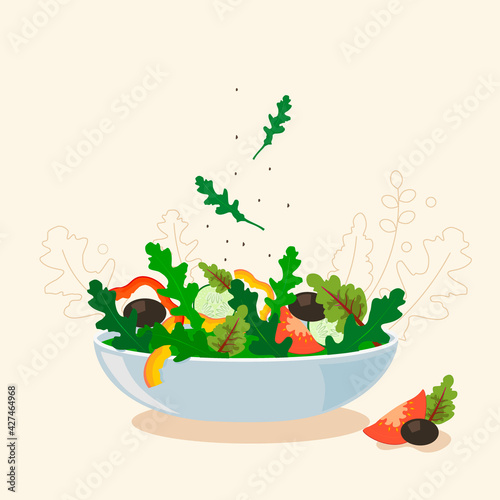 Fresh salad with vegetables in vector