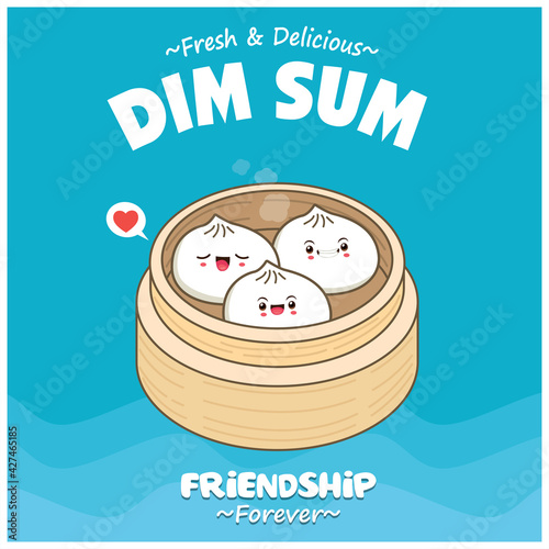 Vintage dim sum bun poster design. 