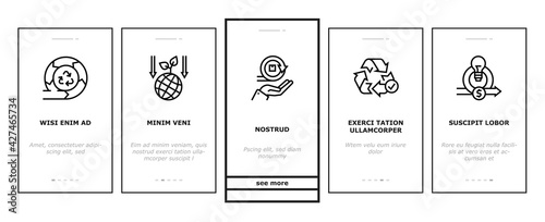 Circular And Linear Economy Model Onboarding Mobile App Page Screen Vector. Eco Friendly Plant And Industrial Factory, Manufacturing And Waste World Economy Illustrations