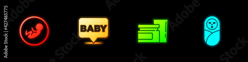 Set Baby, , food and Newborn baby infant swaddled icon. Vector