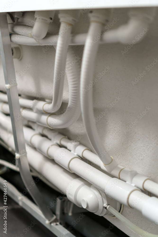 Pipe system of bathtub with hydromassage. Pipe system of bathtub with hydromassage.