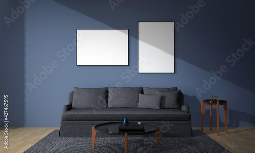 Realistic Mockup 3D Rendered Interior of Modern Living Room with Sofa - Couch and Table