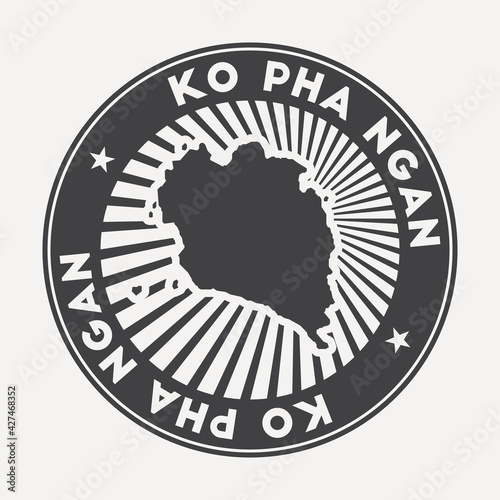 Ko Pha Ngan round logo. Vintage travel badge with the circular name and map of island, vector illustration. Can be used as insignia, logotype, label, sticker or badge of the Ko Pha Ngan.