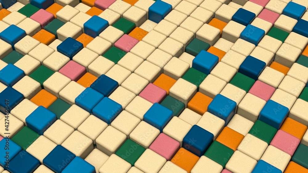 Abstract different color geometric shape brick and cube composition generated in solid color 3d rendering image Abstract different color geometric shape brick and cube composition generated in solid color 3d rendering image
