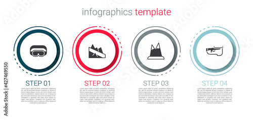 Set Ski goggles, Mountain descent, Mountains and Biathlon rifle. Business infographic template. Vector