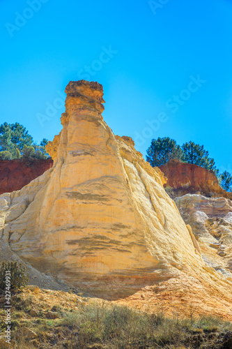 White fairy chimney of the Colorado Provencal, an old ocher quarry in Rustrel in Provence France