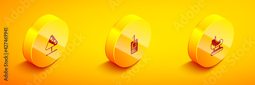 Set Isometric Road sign avalanches, Identification badge and Skates icon. Vector