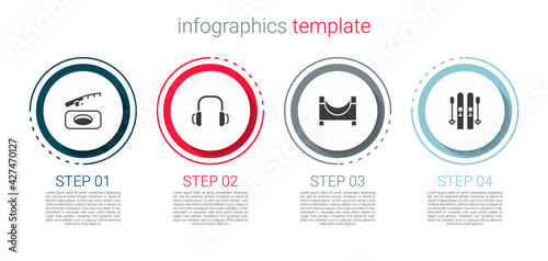 Set Winter fishing, headphones, Skate park and Ski and sticks. Business infographic template. Vector