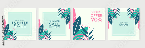 Collection of abstract background designs, summer sale, social media promotional content for social media post and stories. Vector illustration