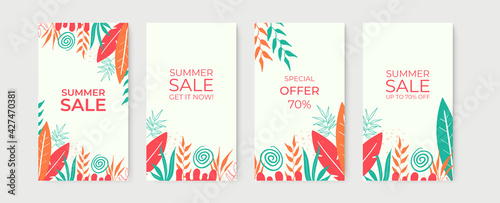 Collection of abstract background designs, summer sale, social media promotional content for social media post and stories. Vector illustration
