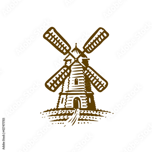 Windmill logo. Bakery emblem or symbol on white background