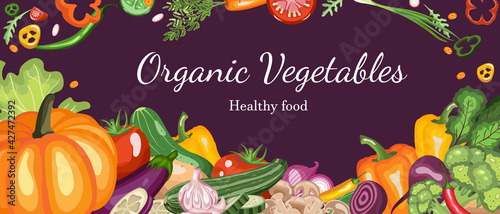 Vegetables. Vector food illustrations: tomato, beet, pepper, cucumber, broccoli, carrot, pumpkin, rosemary, potato, radish, mushroom, chili and garlic.