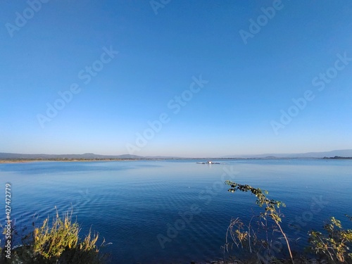 Deep blue morning lake