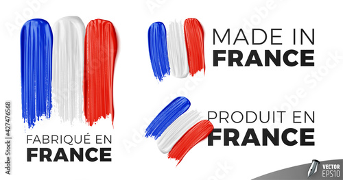 Logos "fabriqué en France", "Made in France" et "Produit en France" vectoriels sur fond blanc