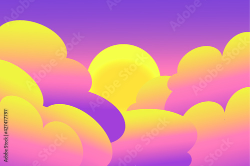 Fototapeta Naklejka Na Ścianę i Meble -  Sunrise or sunset sky with clouds. cartoon illustration of a beautiful evening or morning cloudy sky, painted in orange and purple colors. Summer gradient sky scene.
