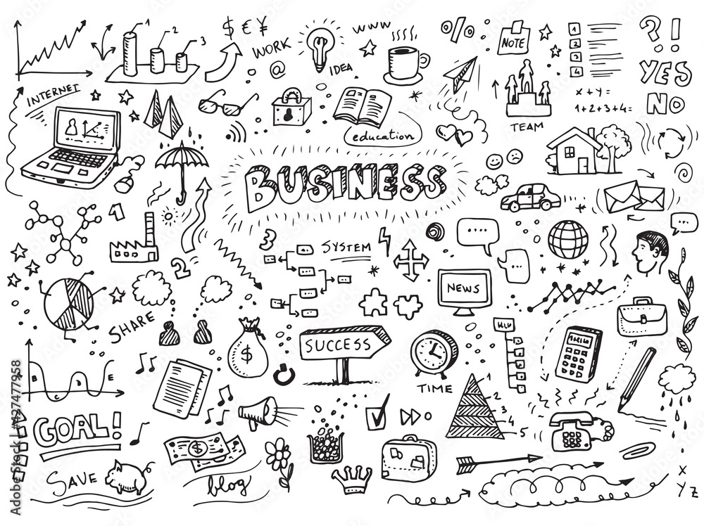 Business doodles vector hand drawn set
