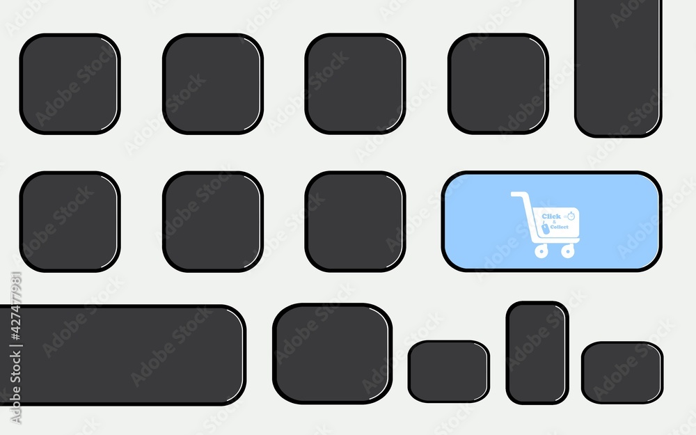 Click & collect, achat en ligne à emporter, clavier d'ordinateur Click & collect, achat en ligne à emporter, clavier d'ordinateur