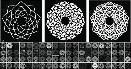 Set of 83 black and white mandala 