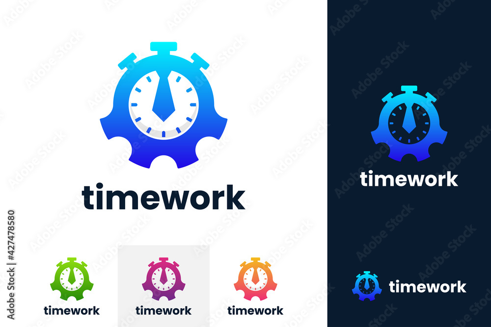 Time work logo design template. Success time management icon vector illustration. With concept of time, necktie and industrial symbol combination.