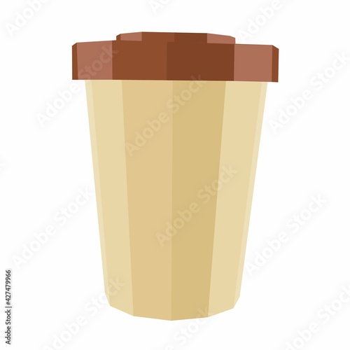 Vector illustration of isolated coffee cup on the white background. Low poly style. Fastfood. 